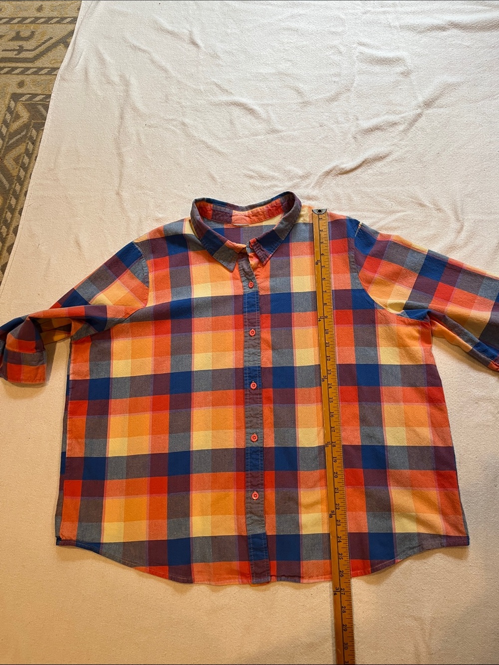Women's Multicolor Plaid Button-Down Shirt - Blue/Orange/Yellow - Picture 4 of 10